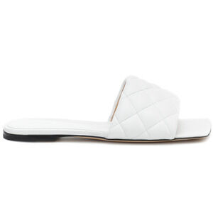 Bottega Veneta BV Optic White Padded Leather Quilted Flat Slides Sandal 39.5
